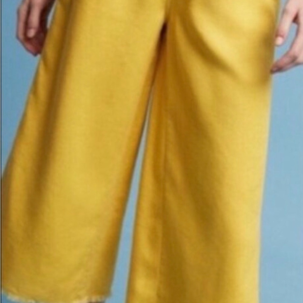 HEI HEI Pants Womens XS Yellow Fair Weather Wide Leg Crop Linen Anthro - Picture 2 of 5